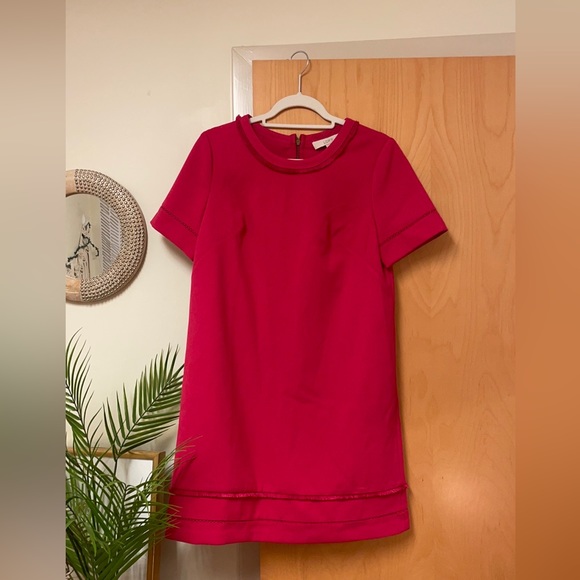 LOFT Dresses & Skirts - ANN TAYLOR LOFT PINK SHORT SLEEVED MINI DRESS WITH FRINGE DETAIL SIZE 6